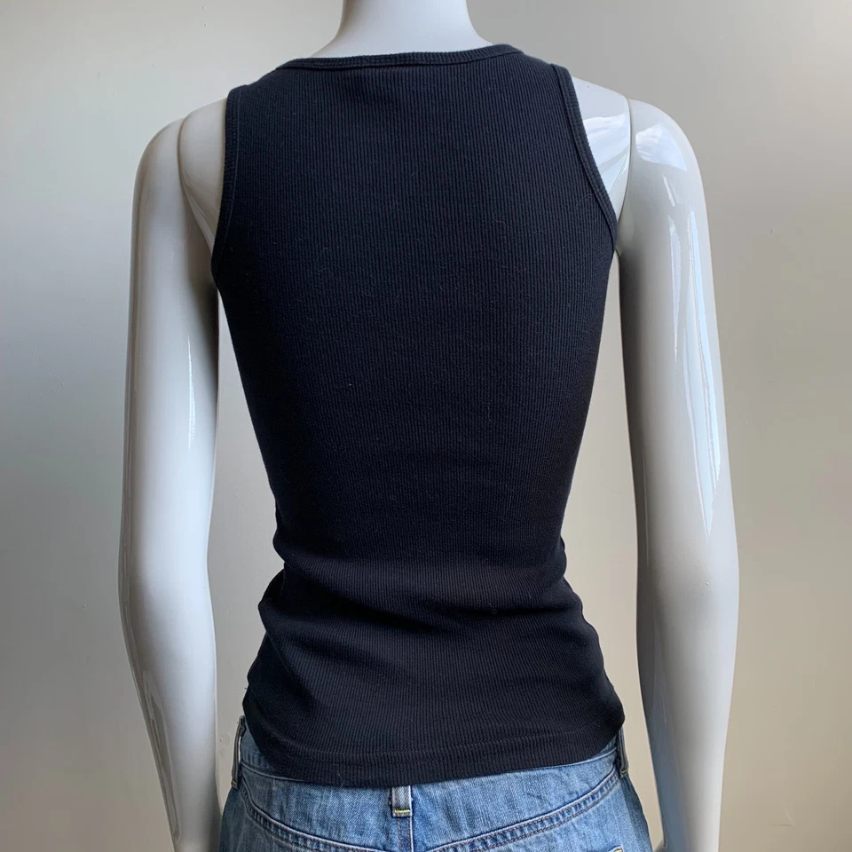 Camiseta sin mangas Etnies Vintage RARA blanco y negro logotipo acanalado algodón Foto 3 de 3