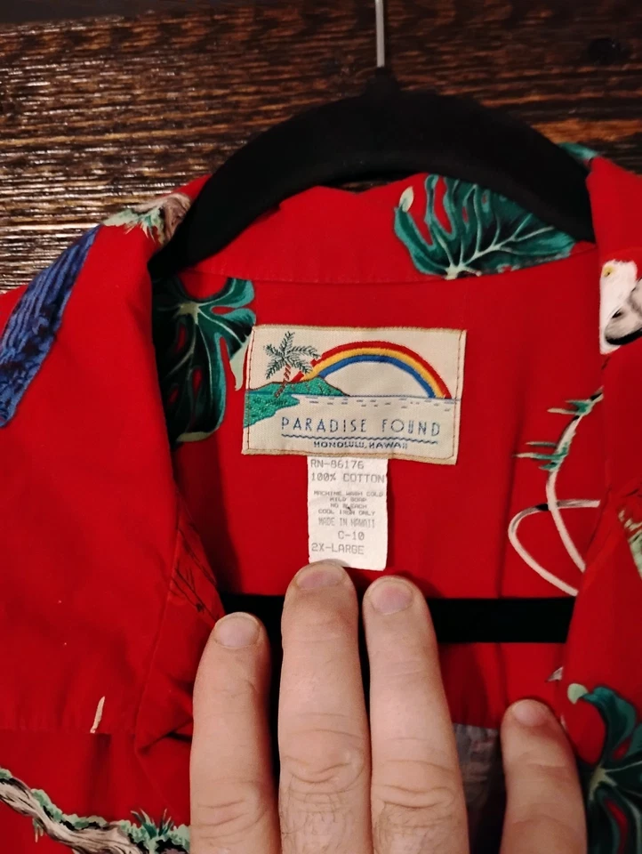 Camisa hawaiana vintage de algodón para hombre Magnum PI 2XL Paradise Found Red Parrots años 80 Foto 4 de 4