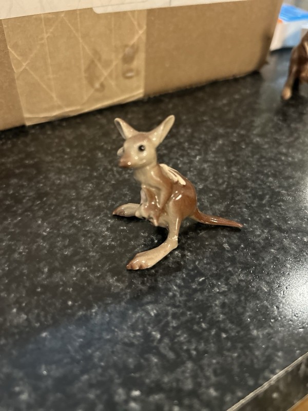 Hagen Renaker Mother Kangaroo Wears Pink Apron With Joey In Her Pocket.