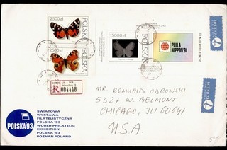 DR WHO 1992 POLONIA HOLOGRAMA MARIPOSA S/S REGISTRADO WROCLAW A EE. UU. LR68364