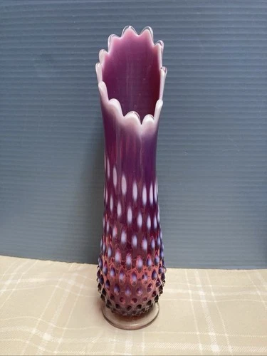Vintage Fenton Plum Opalescent Hobnail Swung Vase Perfect Condition