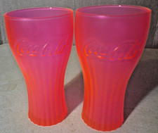 2 Neon Pink Coca Cola Drinking Glasses ~
