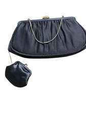 VTG After Five black Clutch RETROPurse Handbag with coin purse Mid Century Satin