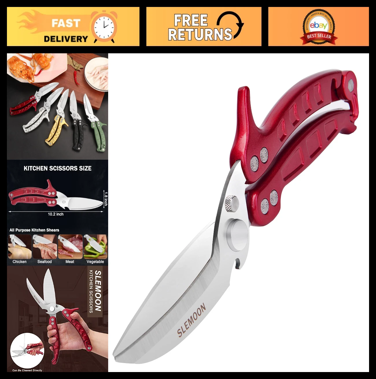 Heavy Duty Kitchen Shears - Stainless Steel Poultry & Meat Scissors, Dishwasher
Opens in a new windo