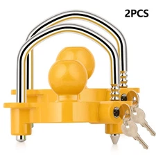 Universal Aluminum Trailer Coupler Lock Yellow Fits 1-7/8"|2"|2-5/16" HD 2PCS
