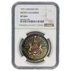 1971 Canadian Silver Dollar $1 British Columbia Centennial NGC SP 66*