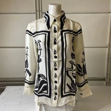 FARM RIO Surreal Garden Button Down Shirt Women's Size M Off-White
