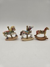 Lot Of 3 Resin Carousel Rocking Horse Figurines Ornate Roses Flowers
