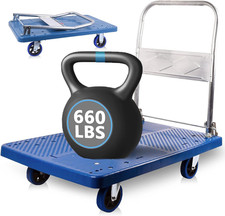 Heavy Duty Foldable Push Cart Dolly 660 Lbs with 360 Swivel Wheels