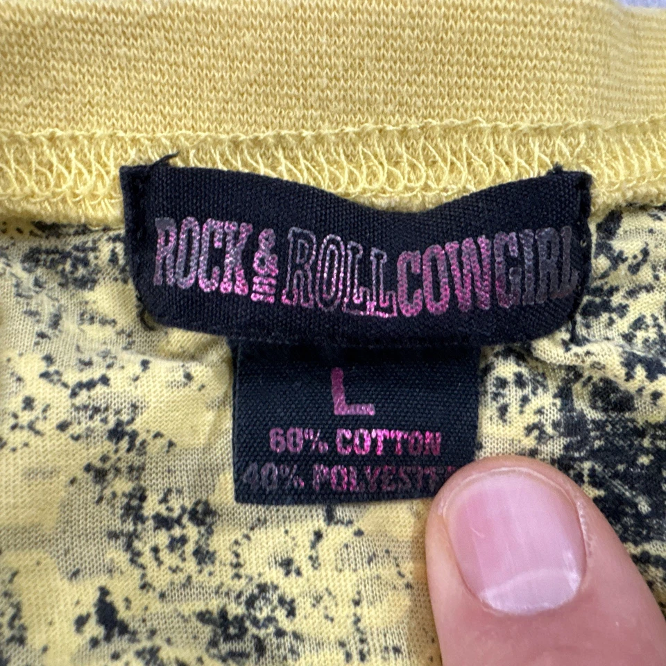 Top Vaquera Rock and Roll Mujer L Y2K Estilo Aflicción Grunge Amarillo Negro Foto 3 de 4