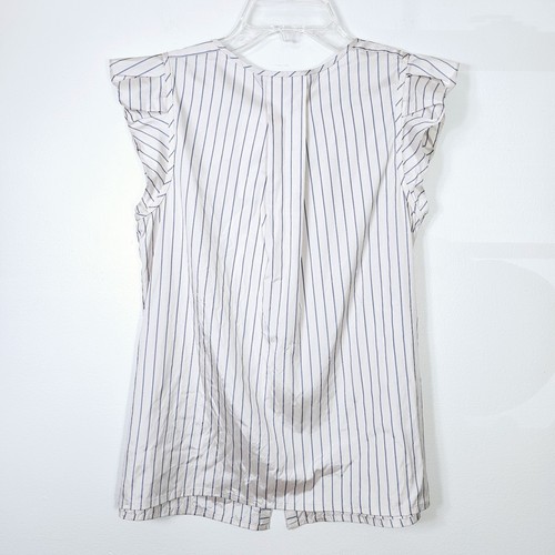 Marc By Marc Jacobs Size 0 100% Silk Ruffle Sleeveless Button Down Stripe Blouse - Picture 2 of 11