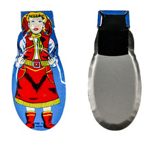 Vintage Tin Toy Lithograph Cowgirl Gunslinger Clicker Noisemaker   Made In Japan