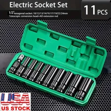 11pcs Metric Deep Impact Socket 1/2" Drive 10mm-24mm 6 Point Sockets Set w/ Case