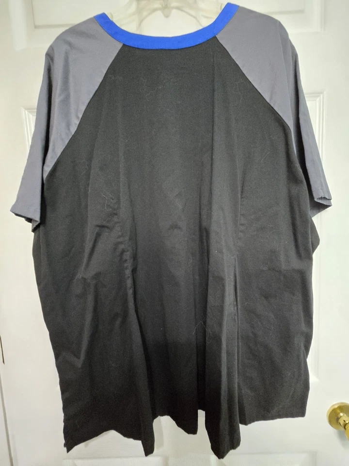Butter-Soft STRETCH Scrub Top size 4X-Grey/Blue/Black V-Neck -Chest 31"/L 30.5" - Image 2 of 4