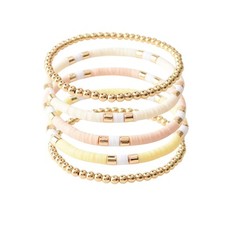 Surfer Heishi Clay Bead Bracelets for Women Bohemian Stackable Gold Beaded Stret