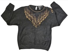Vintage Beaded Lace Pullover Sweater Black Gold Knit Work In Progress Womens 3XL