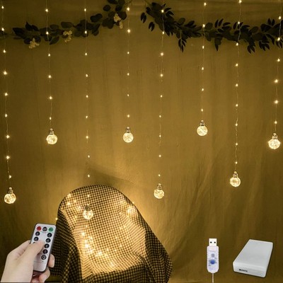 YOLIGHT Wishing Ball Curtain Lights, 200 LED Window String Lights w/Remote USB