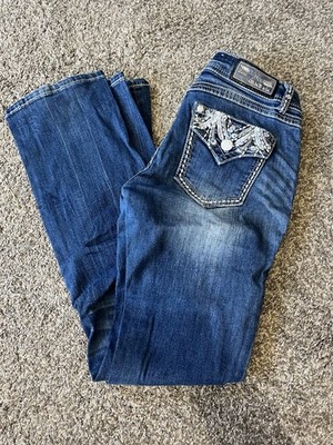 Grace in LA Women's Dark Wash Bootcut Jeans Slim Stretch Embroidered Rhinestone