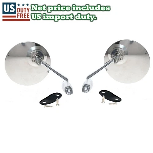 4 2/8" ROUND PAIR CHROME FENDER AND DOOR MIRROR NEW LH/RH