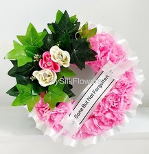 ARTIFICIAL SILK FUNERAL FLOWERS RING WREATH TRIBUTE MEMORIAL ROSE MUM NAN 