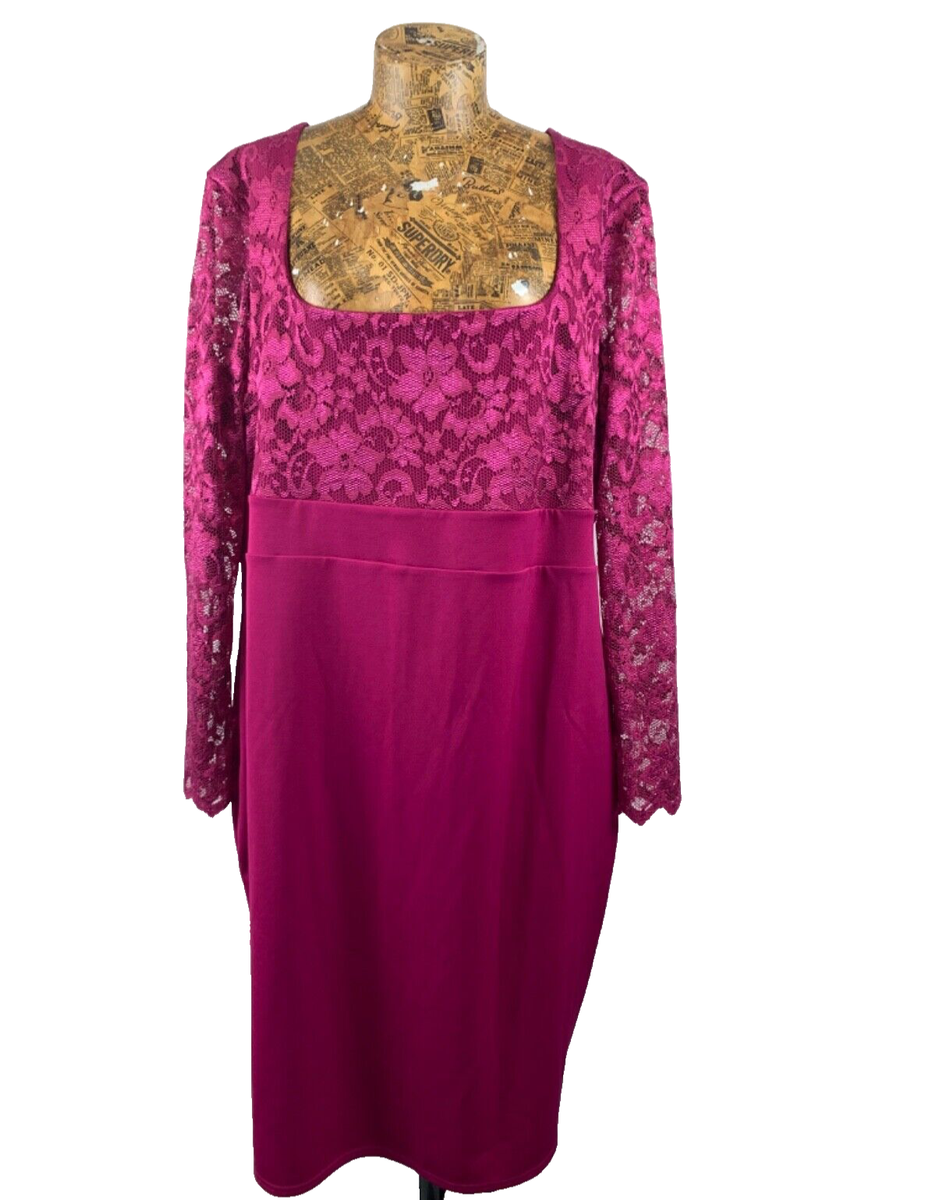 GEMMA COLLINS DRESS 24 MAGENTA PINK Lace Skirt Stretch Midi