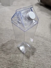 500ml/17oz Cute Leakproof Clear Milk Carton Water Bottle Portable Drinkware For