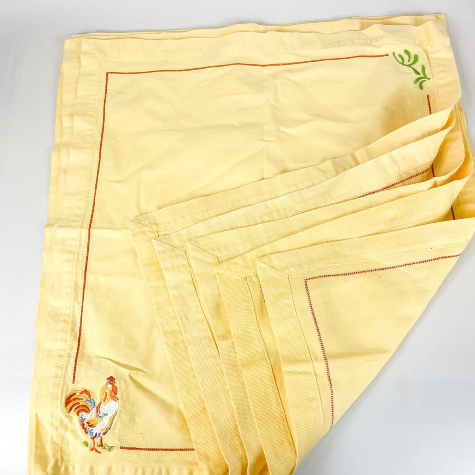 The Cellar Cotton Embroidered Rooster Yellow Napkins Set Of 5 French Country - Image 4 of 4