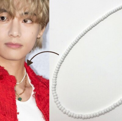 V Bts Kim Taehyung Matching Shinny White Seed Beaded Trendy