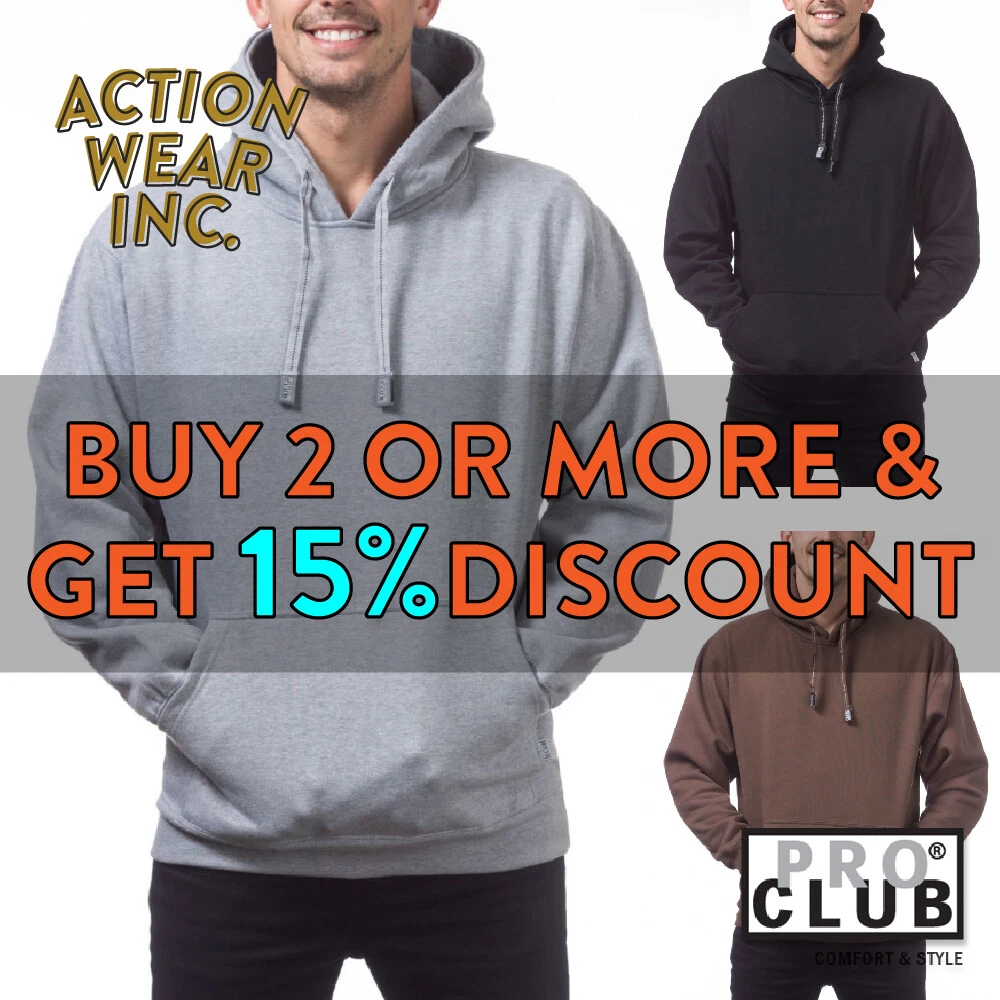 PROCLUB PRO CLUB MENS PLAIN PULLOVER HOODIE HEAVYWEIGHT CASUAL HOODED SWEATSHIRT