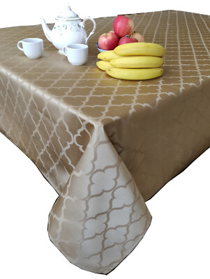 Tektrum 60X120'' Rectangle Moroccan Flower Tablecloth-Waterproof/Spill Proof-Gold