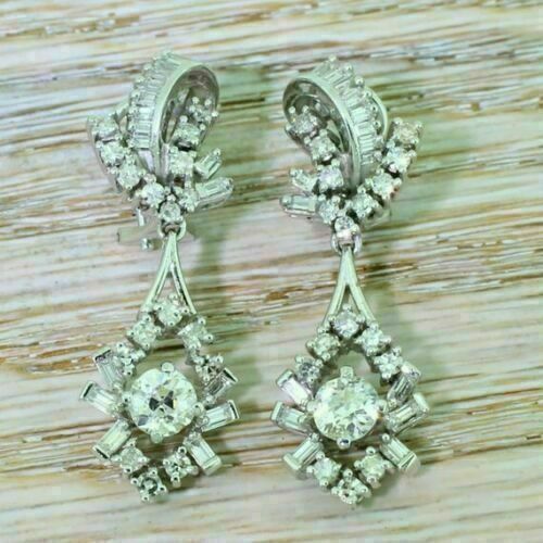 1.86 Ct Round Simulated Diamond Wedding Drop/Dangle Earrings 925 Sterling Silver - Picture 1 of 2