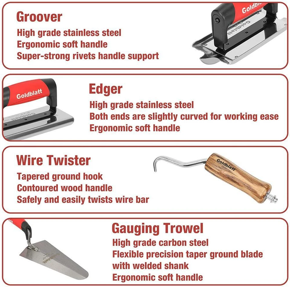 Goldblatt 8 Pieces Masonry Hand Concrete And Cement Tools Set With 16'' Tool Bag - Image 3 of 4