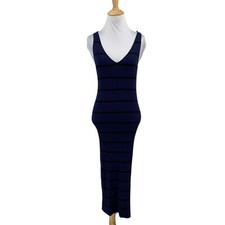 Stitchdrop Dress Women S Small Blue Black Bodycon Striped V Neck Sleeveless Midi