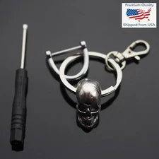 Skull Keychain Clip Skeleton Fob D-Ring Pendant Charm - 35mm Split Key Ring