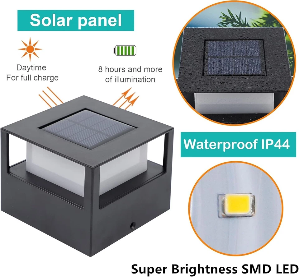 Luces Solares Para Postes Paquete De 4 Luces Solares Postes De Cerca Con Led Smd Foto 2 de 4