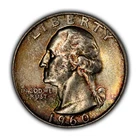 1960-D 25c Silver Washington Quarter - Luster - Rainbow Accent Toning - Z5316