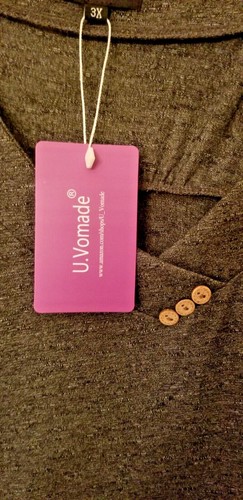 Women's Top Size 3X V-Neck Button Accents Long Sleeve Gray New Tags Soft Comfy - Picture 3 of 6