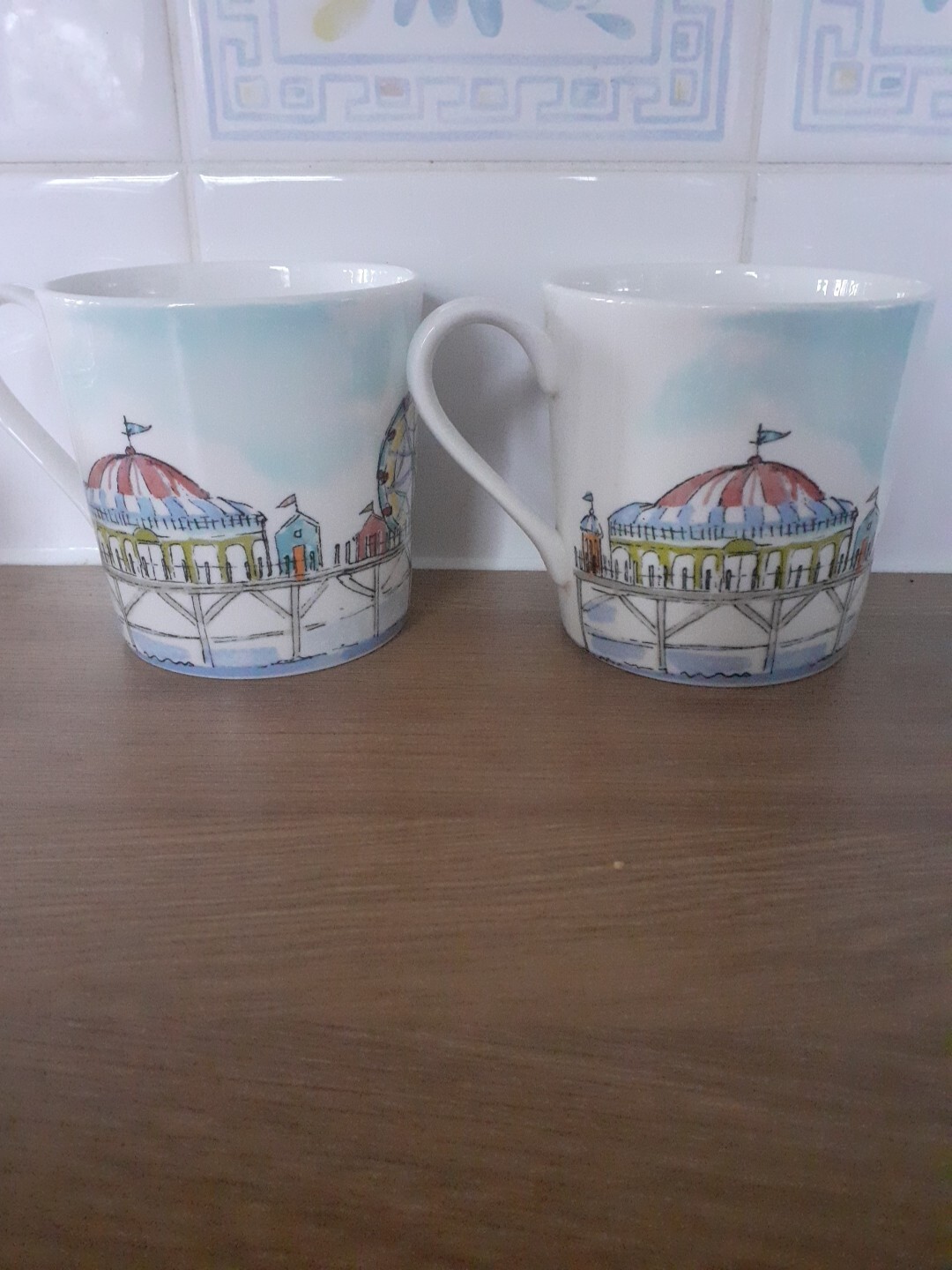 Marks & Spencers M & S Fine China Mugs x 2 Seaside Pier eBay