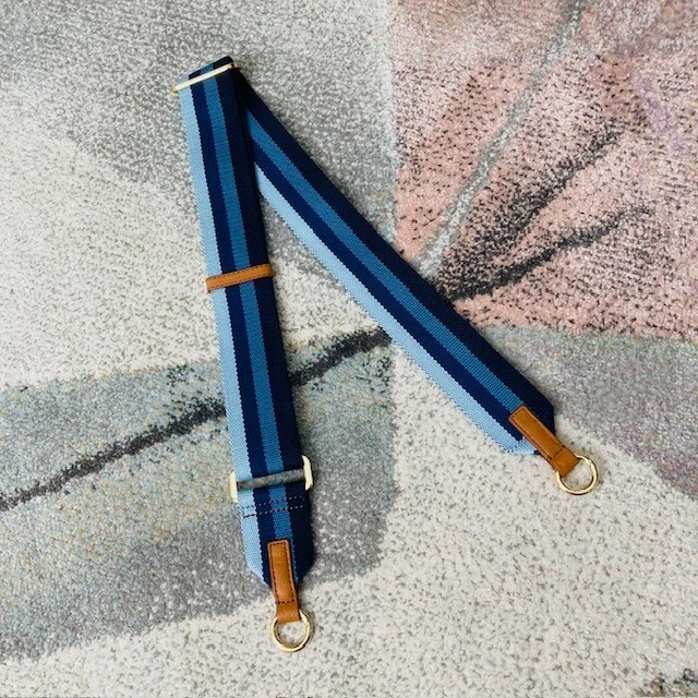 NUEVA Bandolera Mark and Graham Build Your Bag Ajustable Correa de Sarga a Rayas Azules