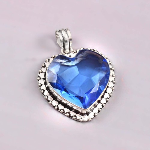 Colgante Topacio Azul, Colgante Plata de Ley 925 Hecho a Mano, Joyería Regalo Para Ella - Imagen 2 de 3