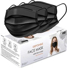 50 PCS Black Face Mask Mouth & Nose Protector Respirator Disposable Masks