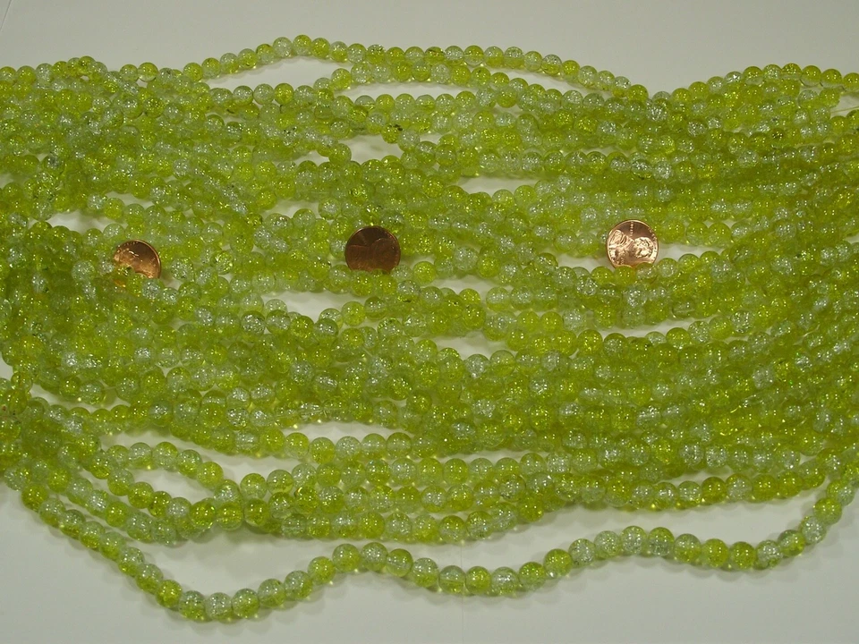2 Pounds 8mm Round China One Tone Yellow Crackle Glass Beads Lot (PDS-72) ⭐ - Image 3 of 4