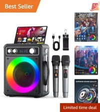 Portable Karaoke Machine Bluetooth Speaker 15W 2 Mics LED Lights for Parties