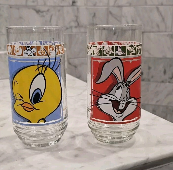 2 Vintage 1999 Warner Bros Looney Tunes Drinking Glasses Tweety
