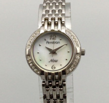 Armitron Now Watch Women 23mm Silver Tone MOP Dial Bling New Battery 7.25"