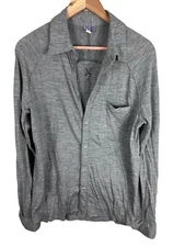 IBEX Shirt Mens M Merino Wool Jersey Button Up Long Sleeve Heather Gray USA