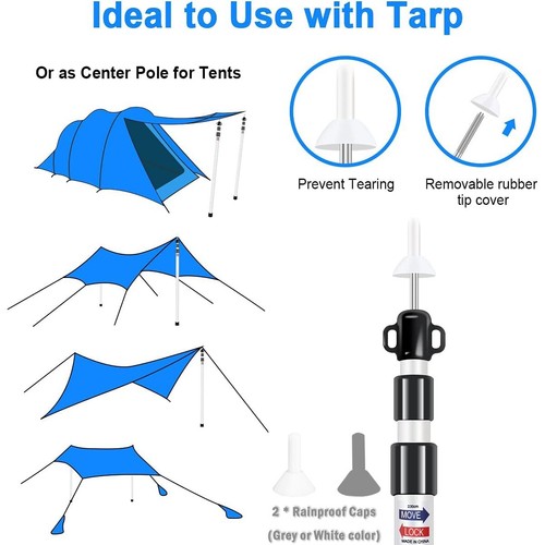 2x 230cm Tent Poles Telescopic Adjustable Awning Canopy Tarp Pole Support Rod UK - Picture 7 of 14