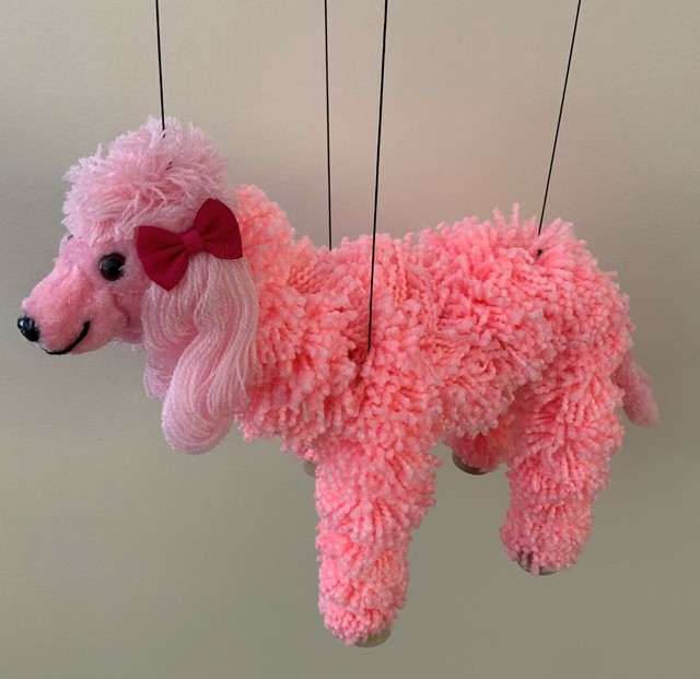 Pink Poodle puppy dog 4 legs string puppet Yarn
