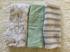Aden Anais Baby Blanket Lot Of 3 Swaddle Muslin Cotton Hearts Stripes Solid NWOT