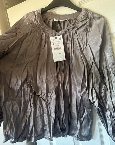 BNWT Gorgeous Pewter Silver Satin ZARA Voluminous Tunic Shirt Top S 10 £32.99! - Picture 4 of 7